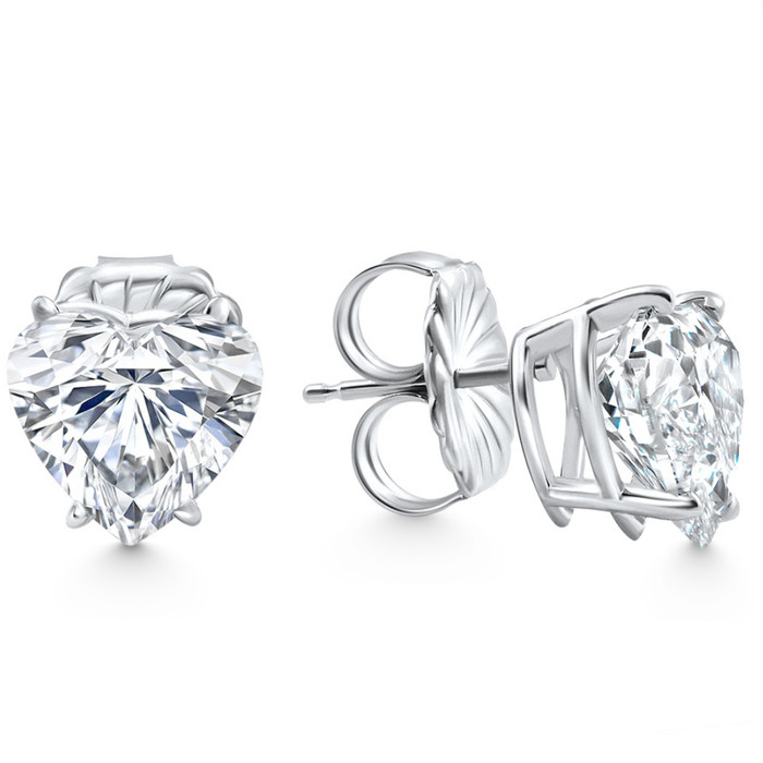Certified 6Ct TW Heart Shape Diamond Studs 14k White Gold Lab Grown