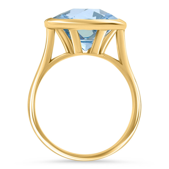 Cushion Blue Topaz Alexa Bezel Ring 14k Yellow Gold
