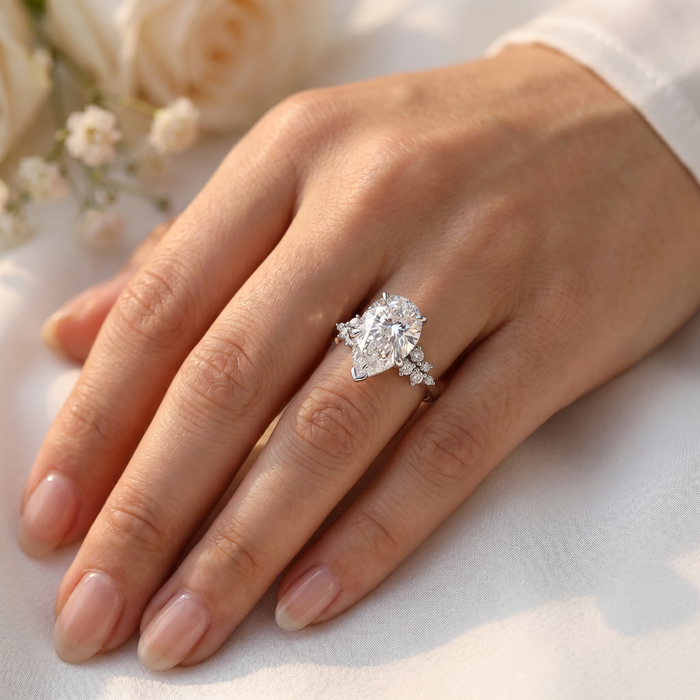 Certified 3 1/3Ct Pear Diamond Engagement Ring 14k Gold or Platinum Lab Grown