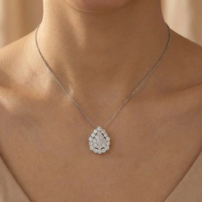2Ct Diamond Pear Shape Pave Pendant 14k Gold Necklace Lab Grown