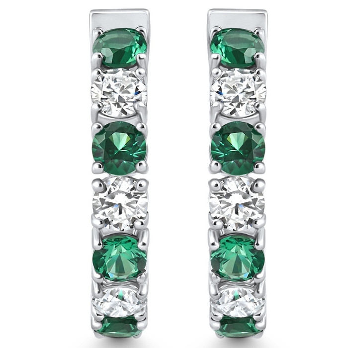 4 1/2Ct Emerald & Diamond Hoops White or Yellow Gold Lab Grown 1" Tall 4 1/2Ct Emerald & Diamond Hoops White or Yellow Gold Lab Grown 1" Tall
