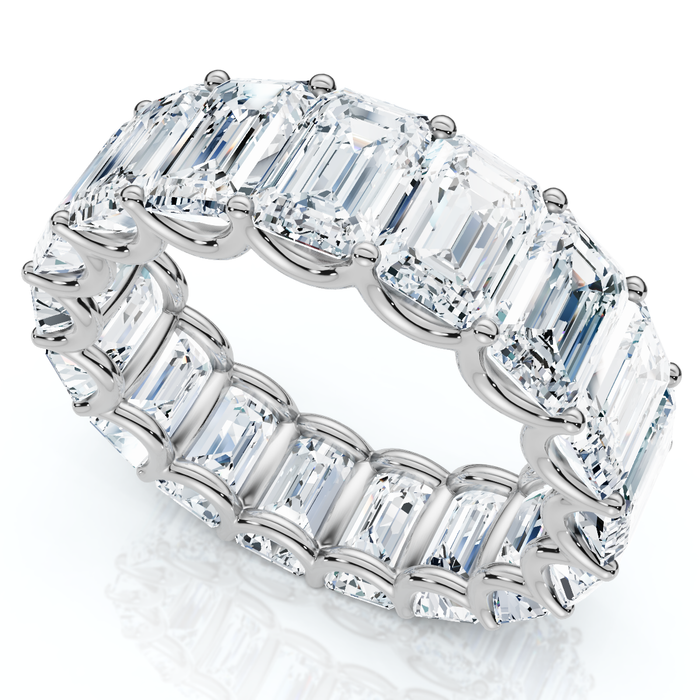 9Ct Emerald Cut Diamond U Prong Eternity Ring 14k Gold or Platinum Lab Grown