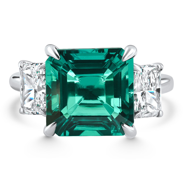 8Ct Asscher Cut Emerald & Diamond Ring 14k Gold or Platinum Lab Grown