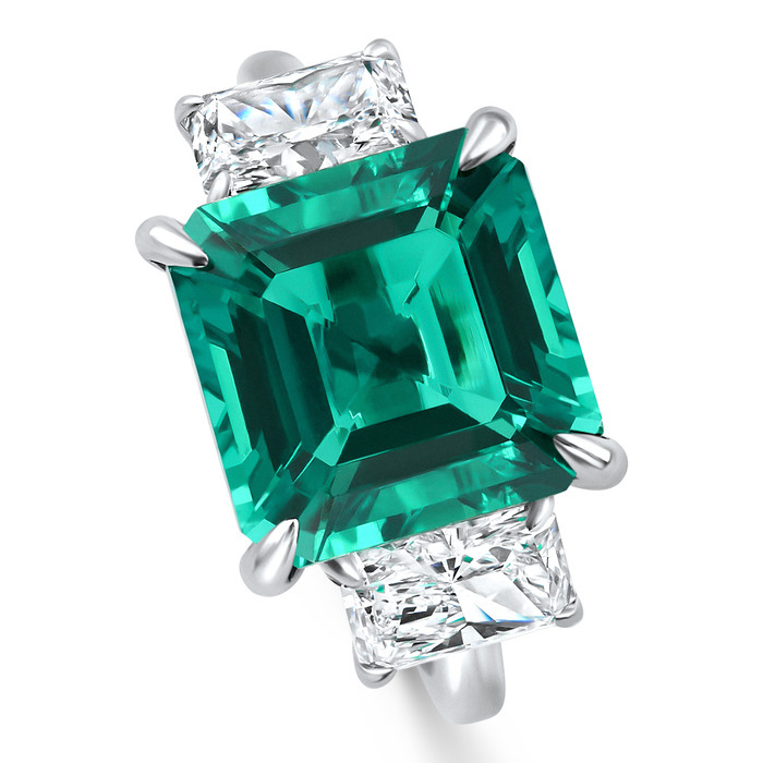 8Ct Asscher Cut Emerald & Diamond Ring 14k Gold or Platinum Lab Grown