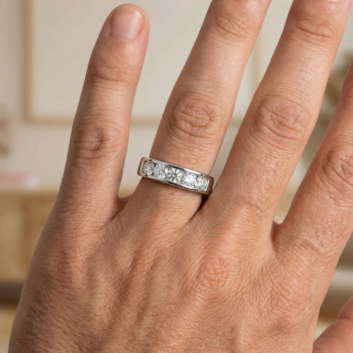 1 1/4Ct Diamond Channel Set Men's Wedding Ring Lab Grown 14k Gold or Platinum