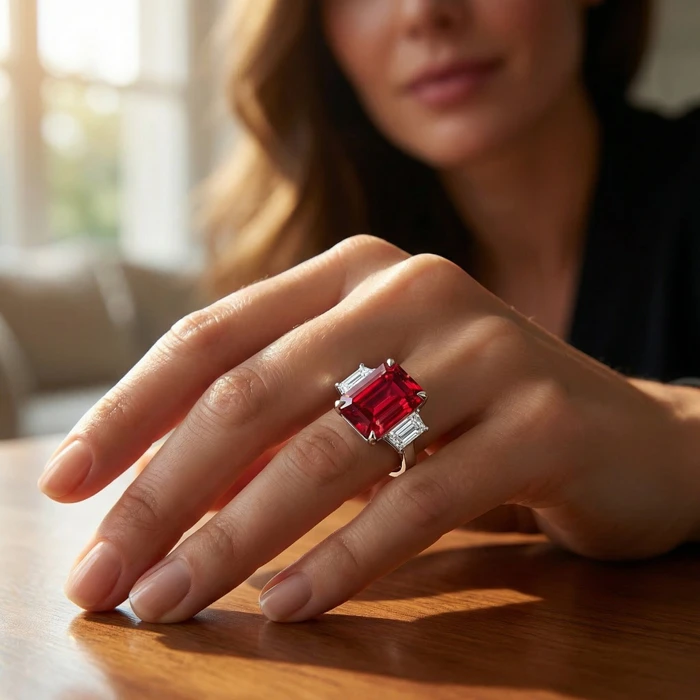 13Ct Ruby & Diamond Ring Lab Grown