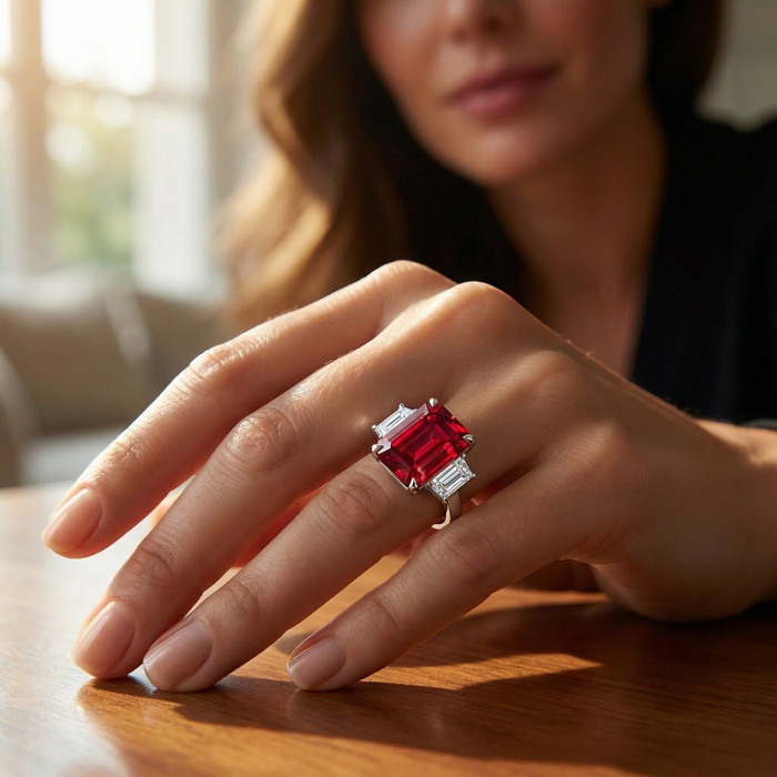 13Ct Ruby & Diamond Ring 14k Gold or Platinum Lab Grown