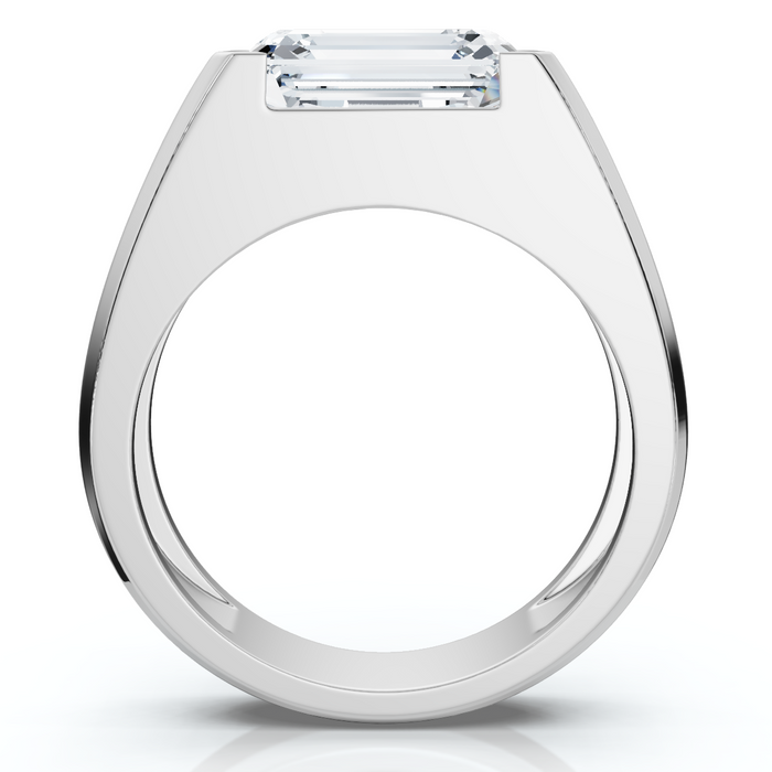 Certified 3Ct Men's Emerald Cut Half Bezel Diamond Ring 14k Gold or Pt Lab Grown