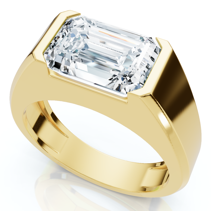 Certified 3Ct Men's Emerald Cut Half Bezel Diamond Ring 14k Gold or Pt Lab Grown