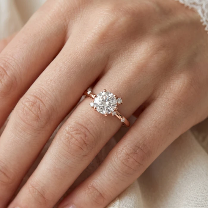 1Ct Diamond Flame Engagement Ring 14k Gold Lab Grown EF/VS