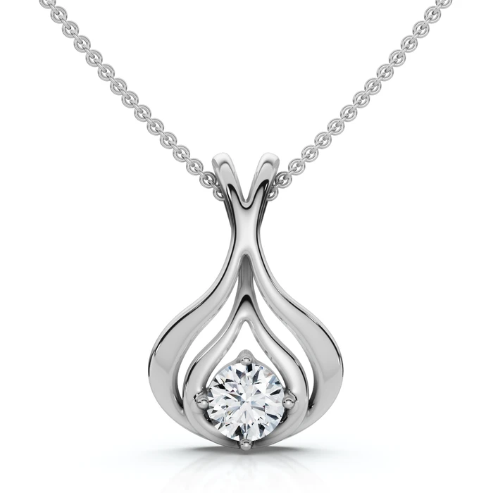 1/5Ct Solitaire Lotus Diamond Pendant 14k Gold 18" Necklace Lab Grown