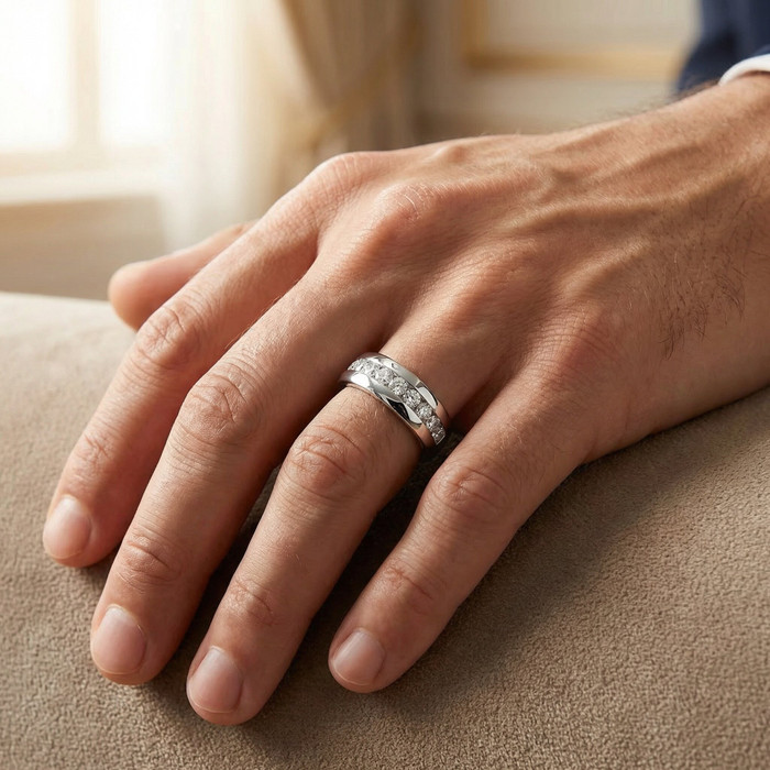 1 1/2Ct Men's Diamond Wedding Anniversary Ring 10k Gold Channel Set Lab Grown