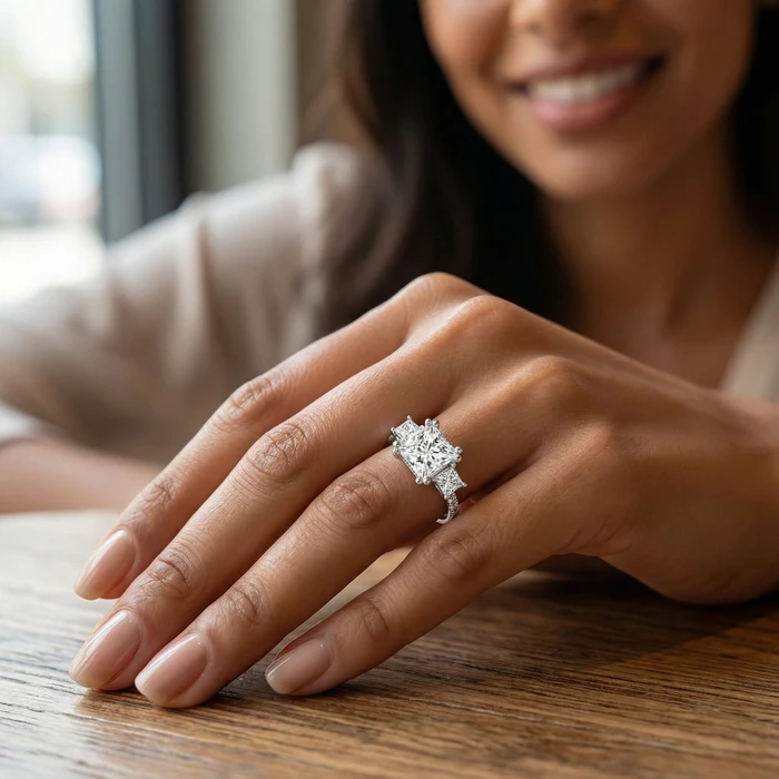 Certified 5.10Ct Princess Cut Diamond Engagement Ring 14k White Gold Lab Grown