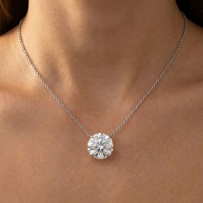 Certified 3Ct  Diamond Solitaire Pendant 14k Gold 18" Necklace Lab Grown