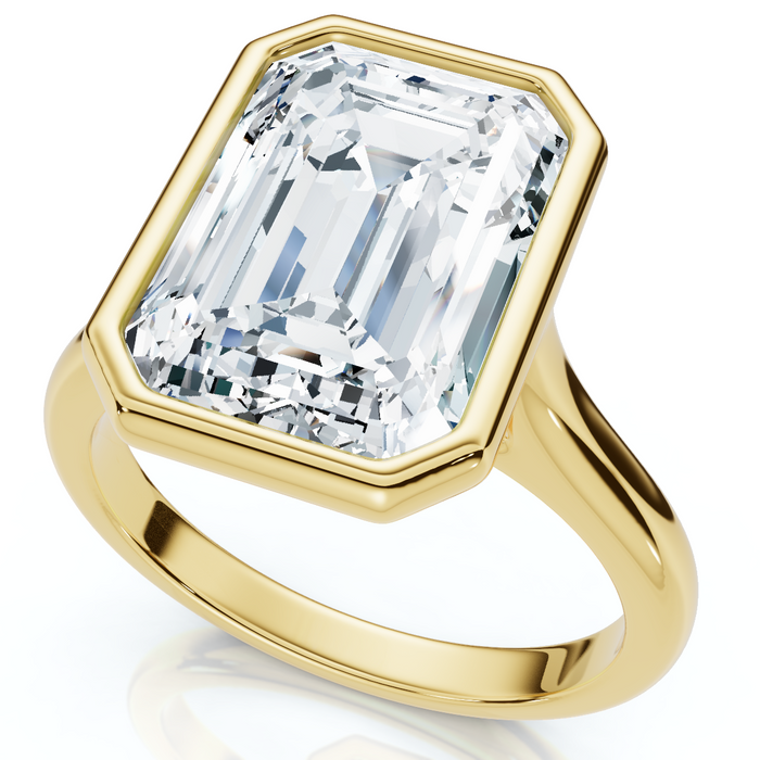 3Ct Emerald Cut Bezel Solitaire Diamond Engagement Ring 14k Gold or Pt Lab Grown