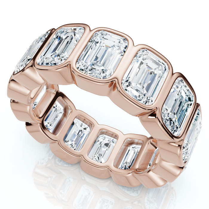 8Ct Emerald Cut Bezel Diamond Eternity Band 14k Gold/Pt Wedding Ring Lab Grown
