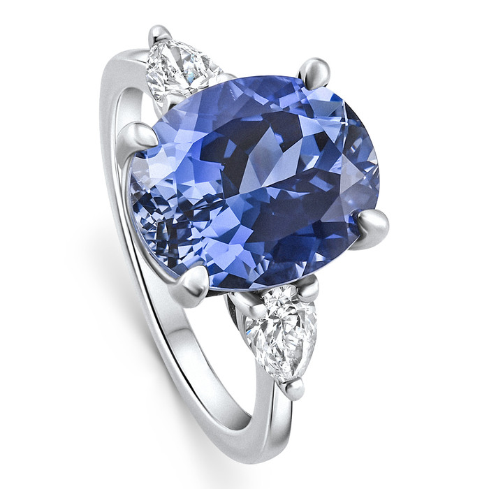 4 1/3Ct Oval Tanzanite & Diamond Anniversary Engagement Ring 14k Gold Lab Grown