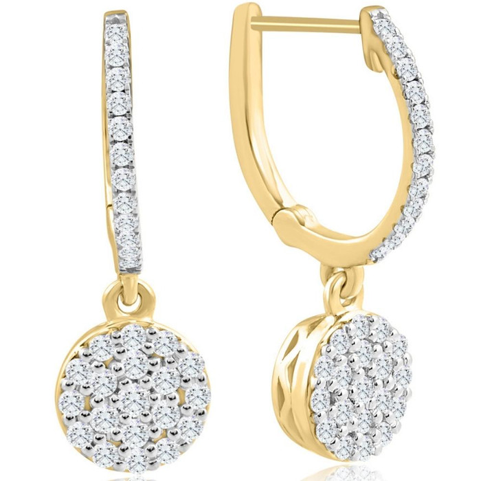 1/2Ct Diamond Hoops Drop Dangle Earrings Yellow Gold Women's 1" Tall Lab Grown