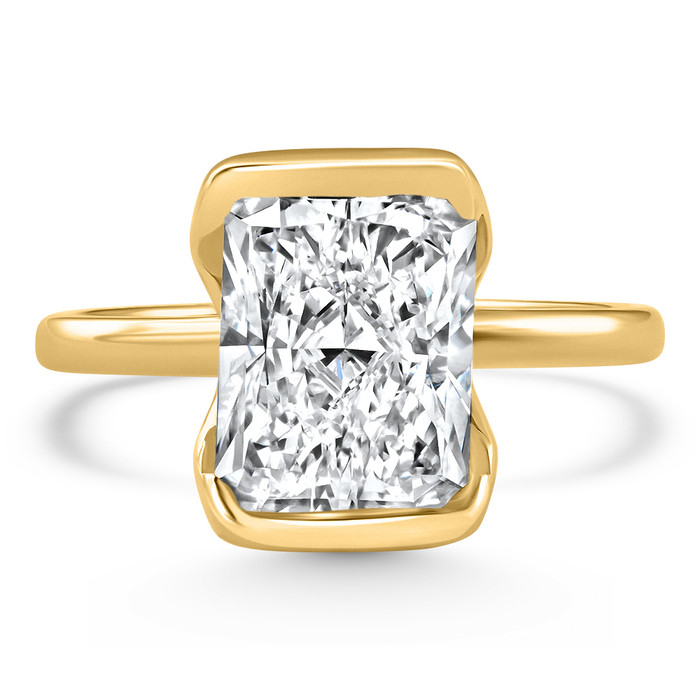 Certified 4Ct Radiant Cut Diamond Bezel Engagement Ring Yellow Gold Lab Grown