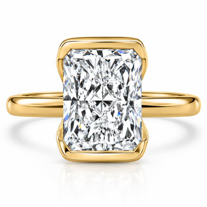 Certified 4Ct Radiant Cut Diamond Bezel Engagement Ring Yellow Gold Lab Grown