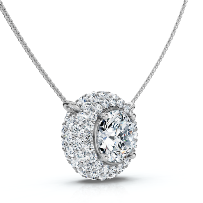 Certified 3 1/2Ct Euro Diamond Pendant 14k Gold 18" Women's Necklace Lab Grown