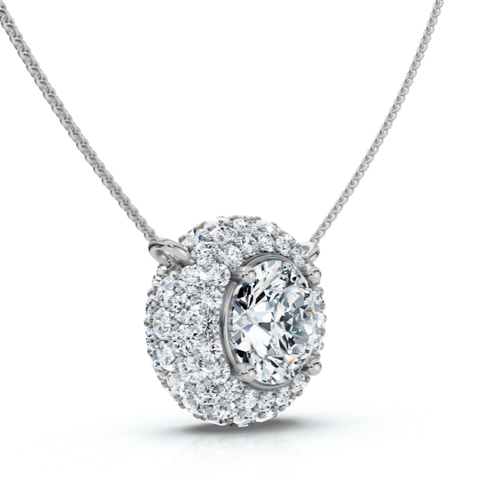 Certified 3 1/2Ct Euro Diamond Pendant 14k Gold 18" Women's Necklace Lab Grown
