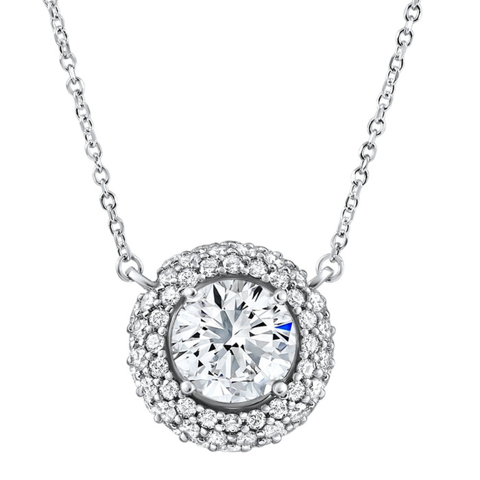 Certified 3 1/2Ct Euro Diamond Pendant 14k Gold 18" Women's Necklace Lab Grown