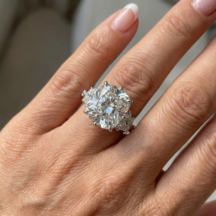 Certified 5 1/2Ct Muse Cushion Diamond Engagement Ring 14k Gold or Pt Lab Grown