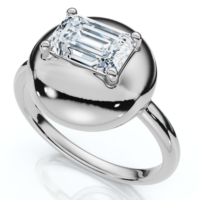 1Ct Emerald Cut Solitaire Candy Button Diamond Ring 14k Gold or Pt Lab Grown