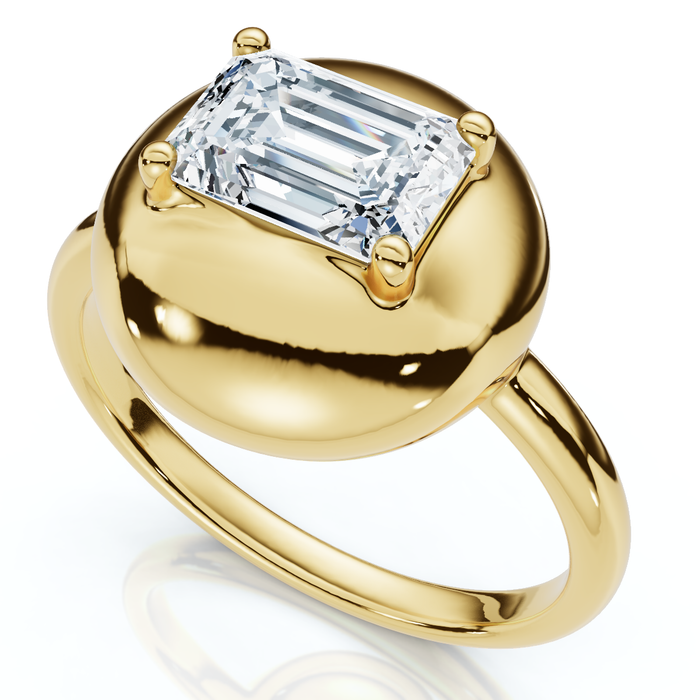 1Ct Emerald Cut Solitaire Candy Button Diamond Ring Lab Grown Gold