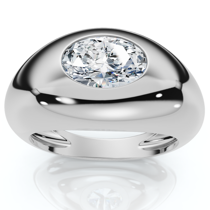 1Ct Sideways Oval Bezel Solitaire Stackable Dome Band Gold Lab Grown