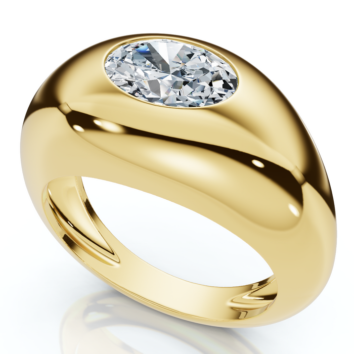 1Ct Sideways Oval Bezel Solitaire Stackable Dome Band Gold Lab Grown