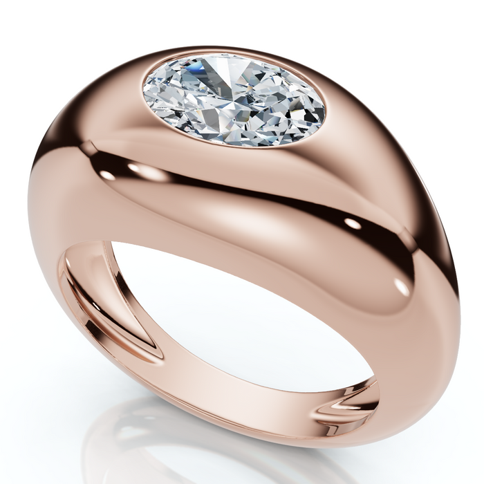 1Ct Sideways Oval Bezel Solitaire Stackable Dome Band 14k Gold Lab Grown
