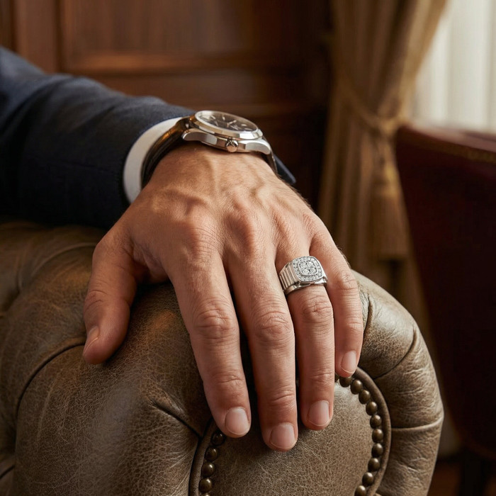 1/2Ct Men's Everett Diamond Wedding Ring 10k Gold Anniversary Band Lab Grown