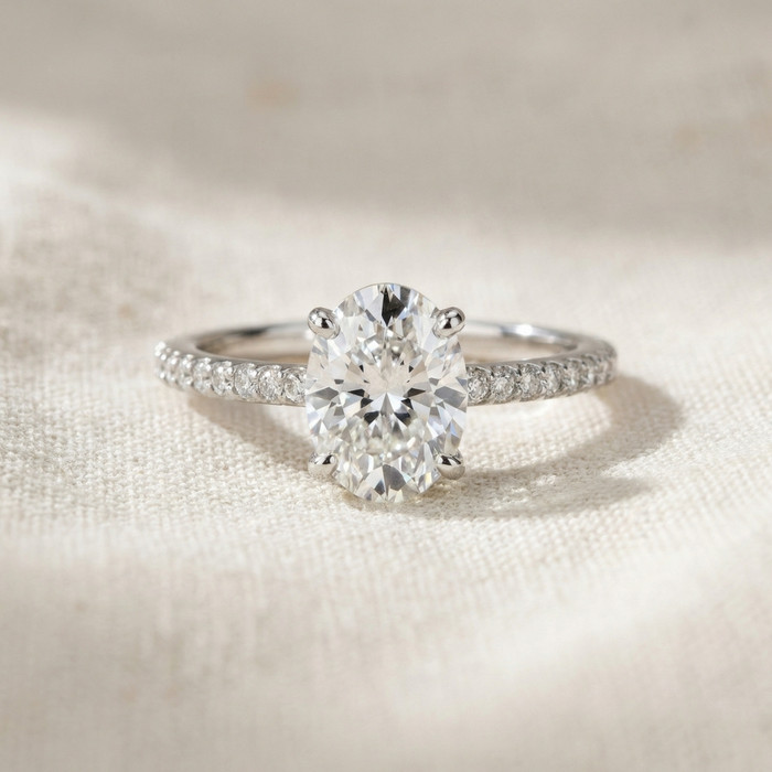 2 1/2Ct Oval Lab Grown Diamond Engagement Ring in 14k White or Yellow Gold