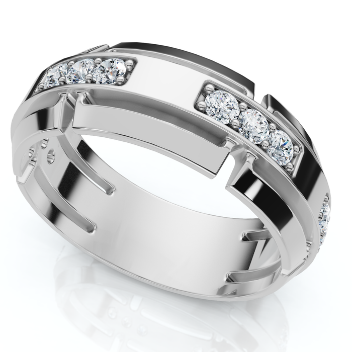 Men's 1/2Ct 7mm Wide Interlocked Diamond Wedding Ring 14k Gold Lab Grown