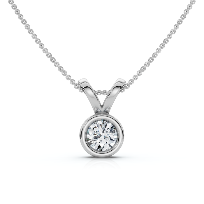 Dainty Stackable Solitaire Bezel Diamond Pendant 14k Gold Lab Grown EF/VS