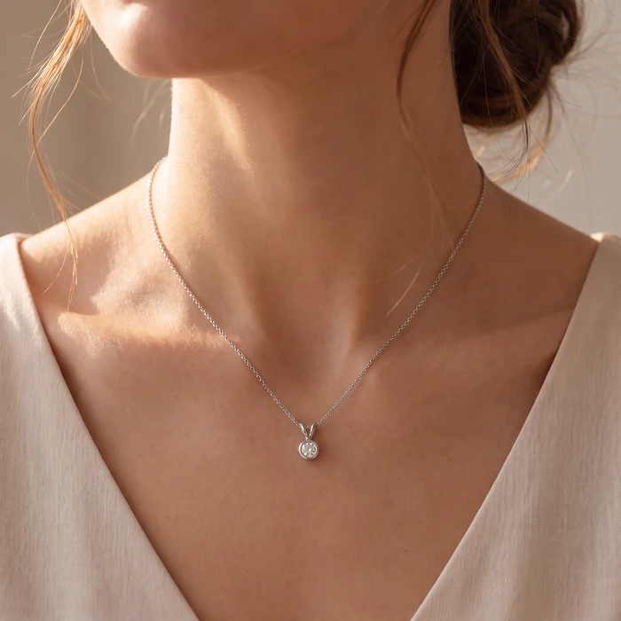 Dainty Stackable Solitaire Bezel Diamond Pendant 14k Gold Lab Grown EF/VS