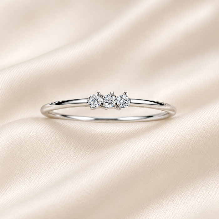 Delicate Diamond 3-Stone Minimalist Anniversary Wedding Ring 14k Gold Lab Grown