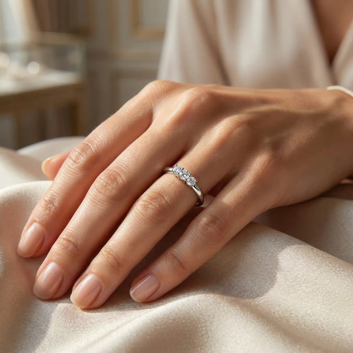 Delicate Diamond 3-Stone Minimalist Anniversary Wedding Ring 14k Gold Lab Grown