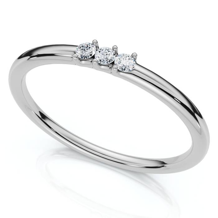 Delicate Diamond 3-Stone Minimalist Anniversary Wedding Ring 14k Gold Lab Grown