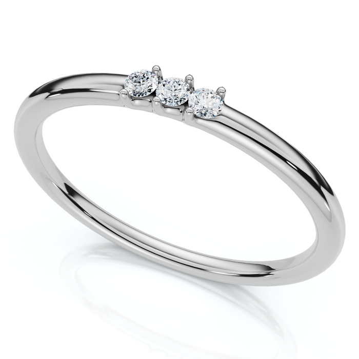 Delicate Diamond 3-Stone Minimalist Anniversary Wedding Ring 14k Gold Lab Grown