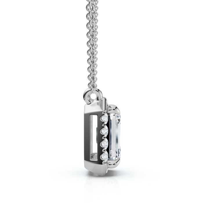 3/4Ct Emerald Cut Diamond Halo Pendant 14k Gold 18" Necklace Lab Grown EF/VS