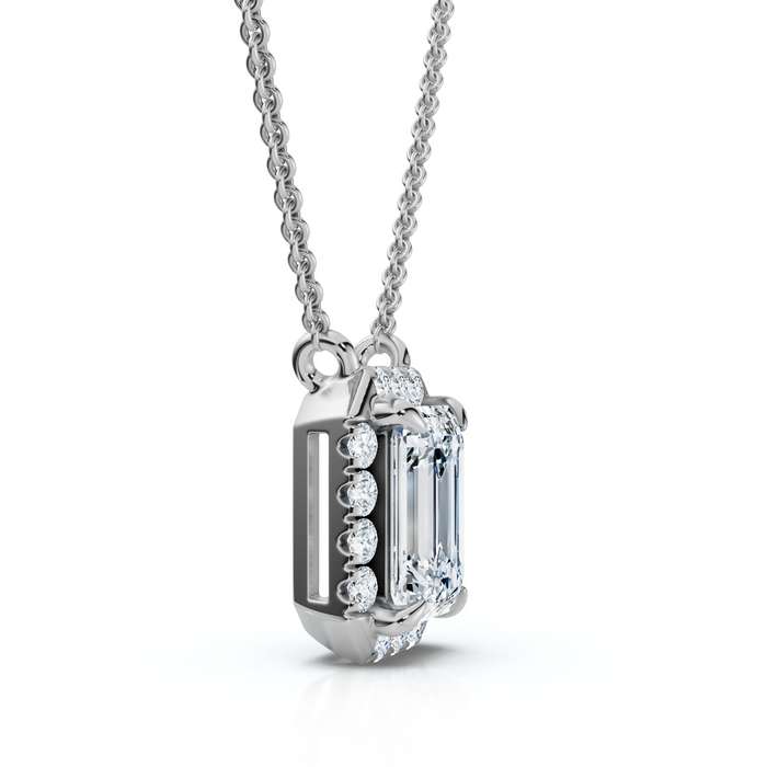 3/4Ct Emerald Cut Diamond Halo Pendant 14k Gold 18" Necklace Lab Grown EF/VS