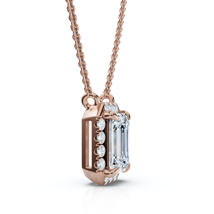 3/4Ct Emerald Cut Diamond Halo Pendant 14k Gold 18" Necklace Lab Grown EF/VS