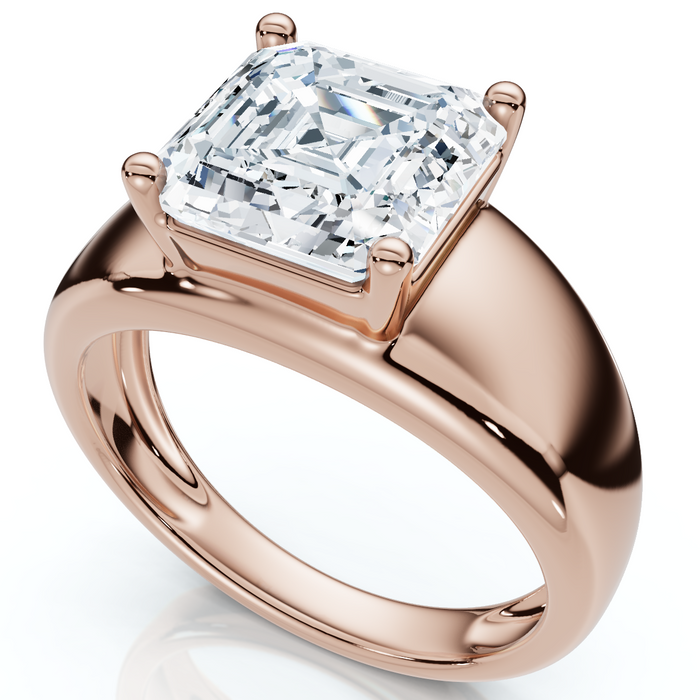 Certified 3Ct Asscher Cut Solitaire Cigar Band 14k Gold or Platinum Lab Grown