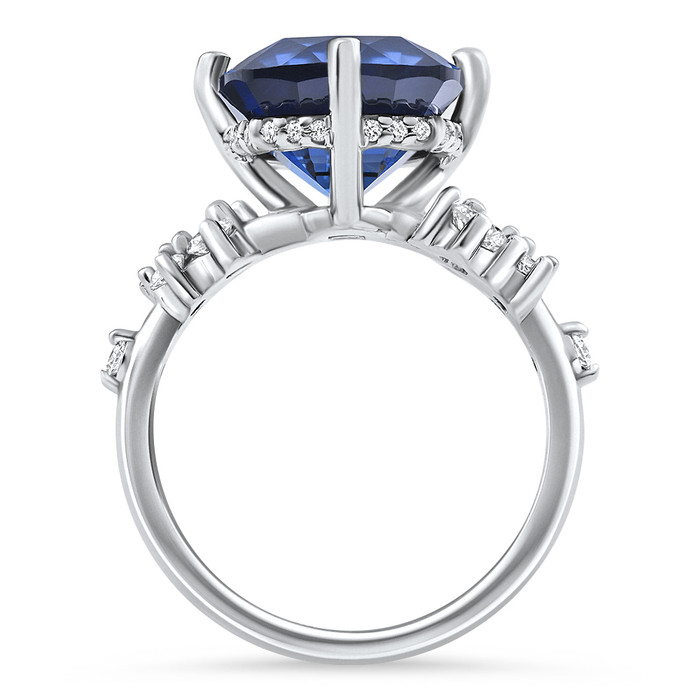 8Ct TW Cushion Blue Sapphire & Diamond Muse Ring 14k White Gold Lab Grown