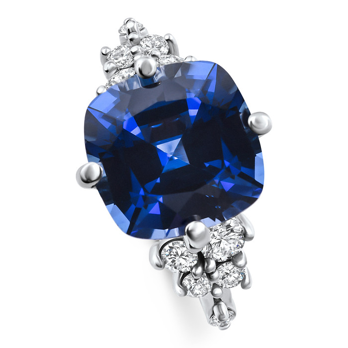 8Ct TW Cushion Blue Sapphire & Diamond Muse Ring 14k White Gold Lab Grown
