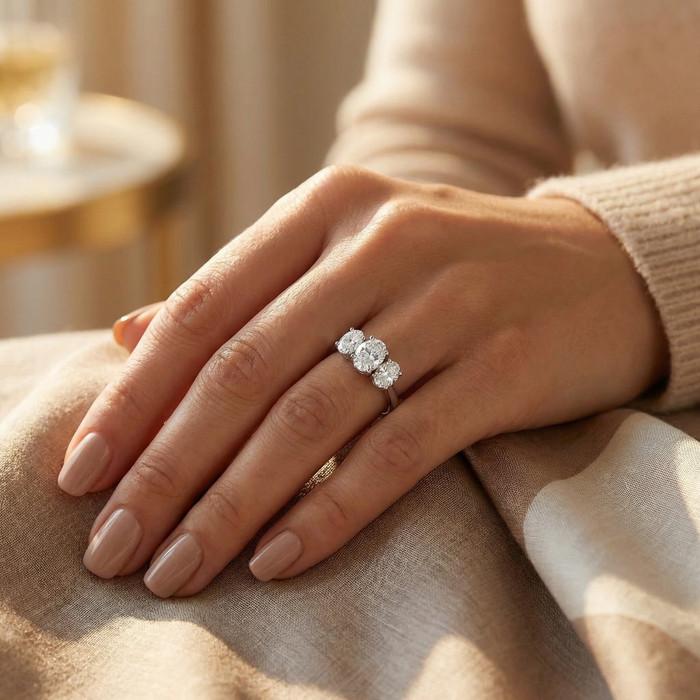 5.80Ct TW Aquamarine & Oval Diamond Ring 14k White Gold Lab Grown