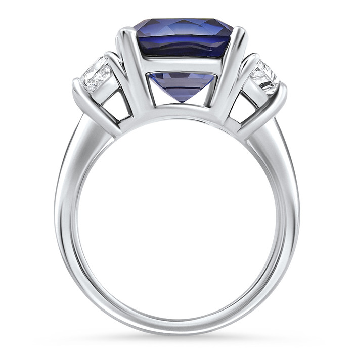 8.50Ct TW Cushion Blue Sapphire & Diamond 3-Stone Ring 14k White Gold Lab Grown